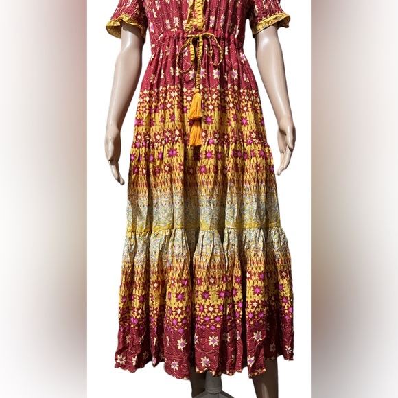Free People Rare Feelings XS Maxi Dress Goldenrod Orange Peasant Prairi… - Picture 10 of 16